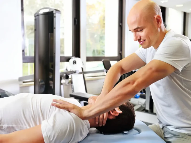 Patient working through guided mobility exercises with a therapist